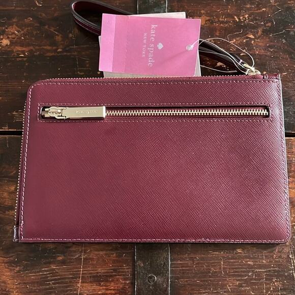 Kate Spade Deep Berry Staci Leather Medium L-Zip Wristlet 8"x5" NWT - Picture 2 of 6